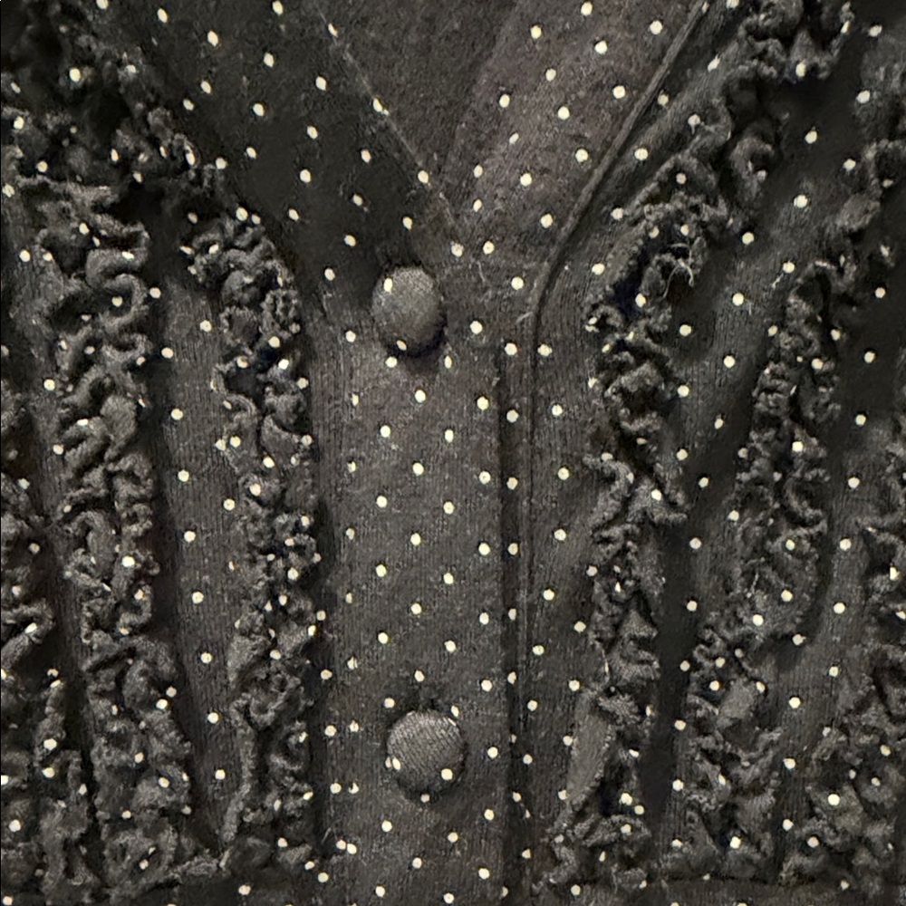 Black Polka Dot Blouse classic feminine soft dressy button ruffle detail Size PL